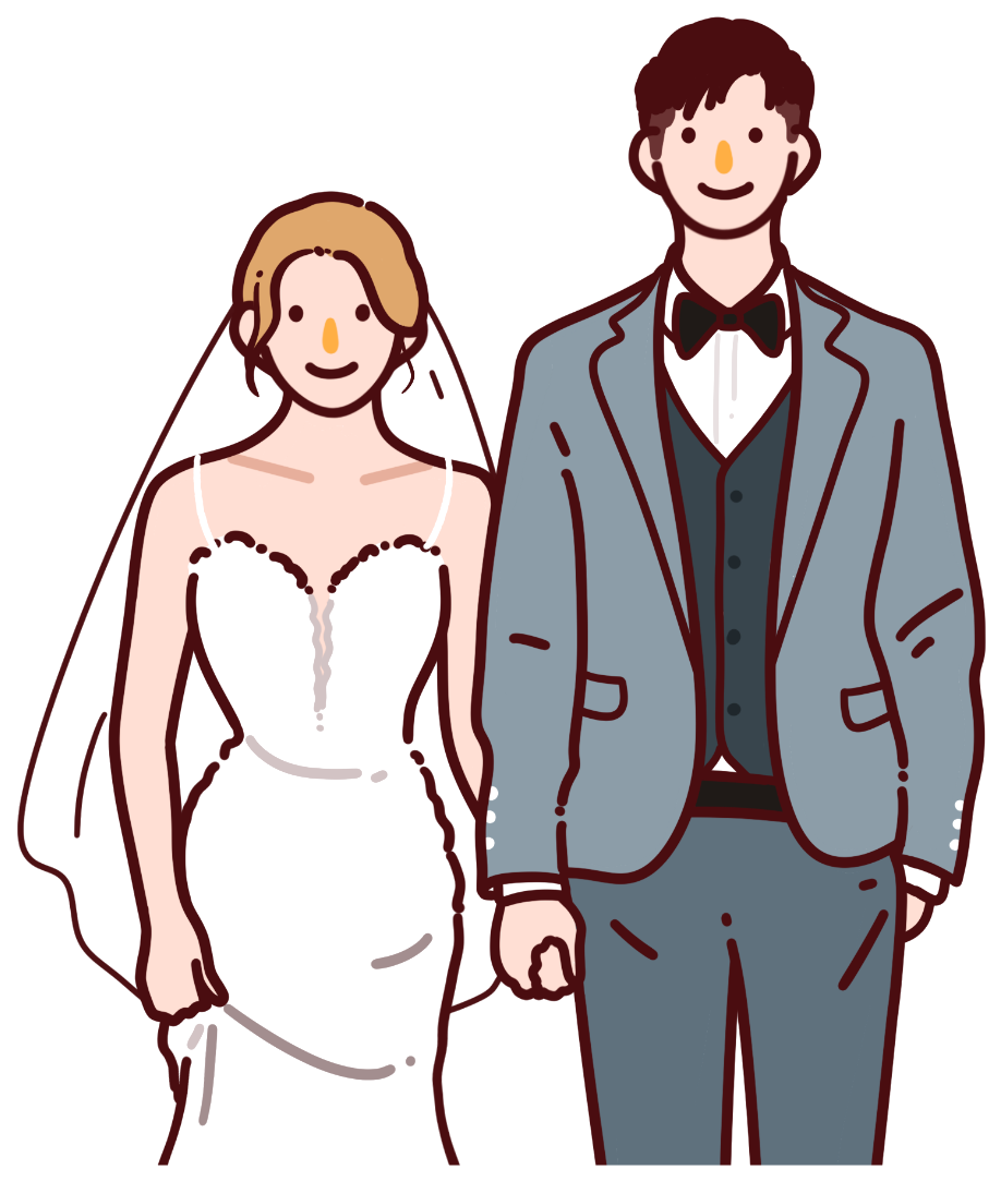Hand-drawn bride and groom
